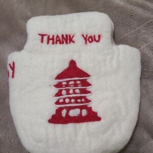 White and Red Felted Chinese Takeout Pagoda Design bag